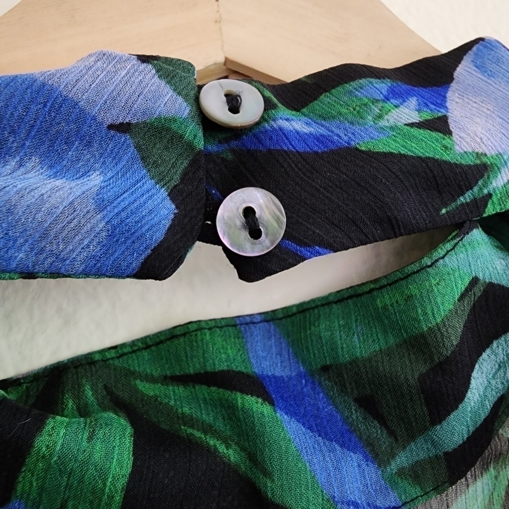 2/$20 Forever 21 Blue Green Floral Print Semi Sheer A Line Dress Size - Picture 15 of 16